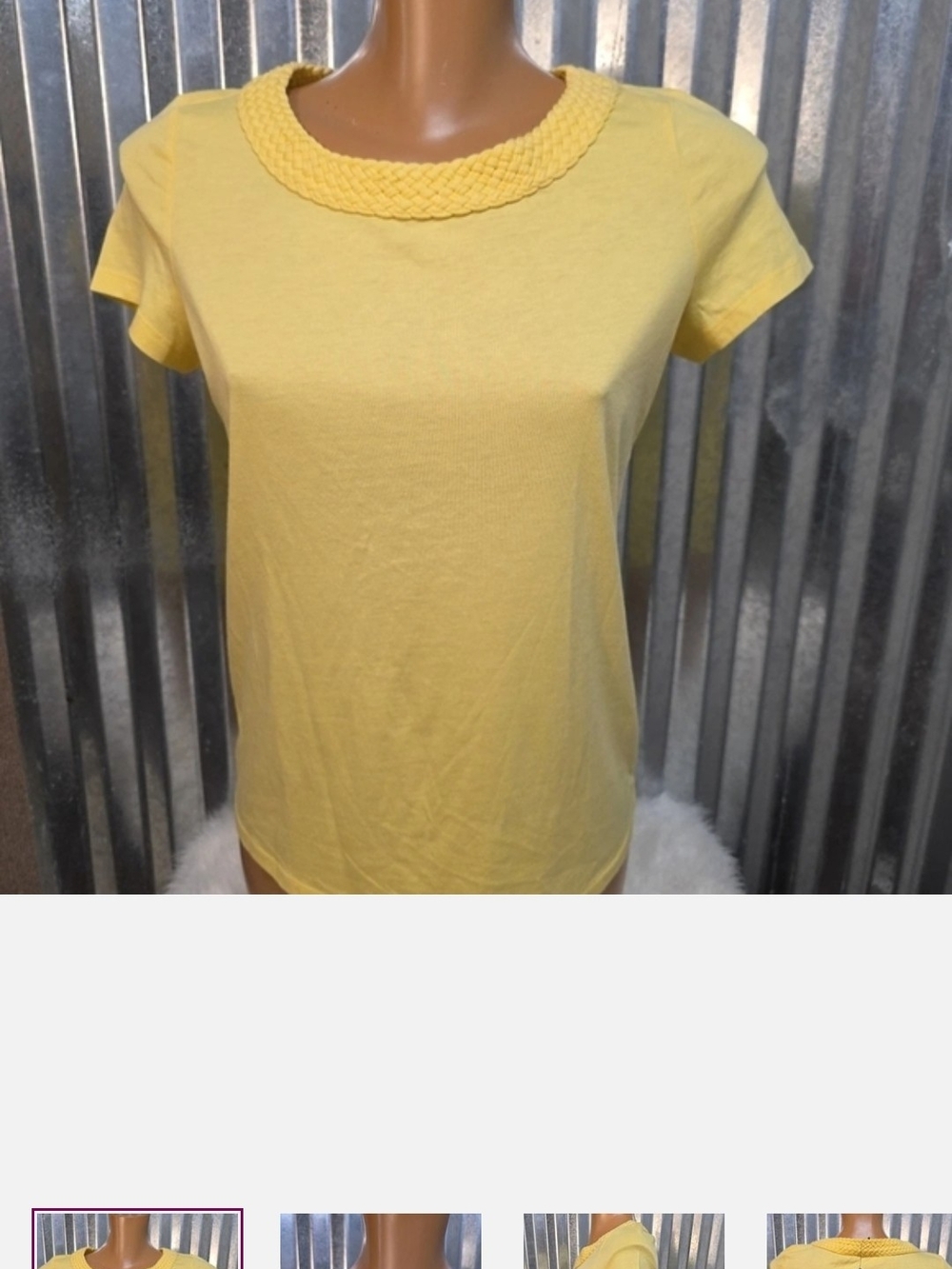 Talbots Yellow Short Sleeve Top with Braided Crew Neck